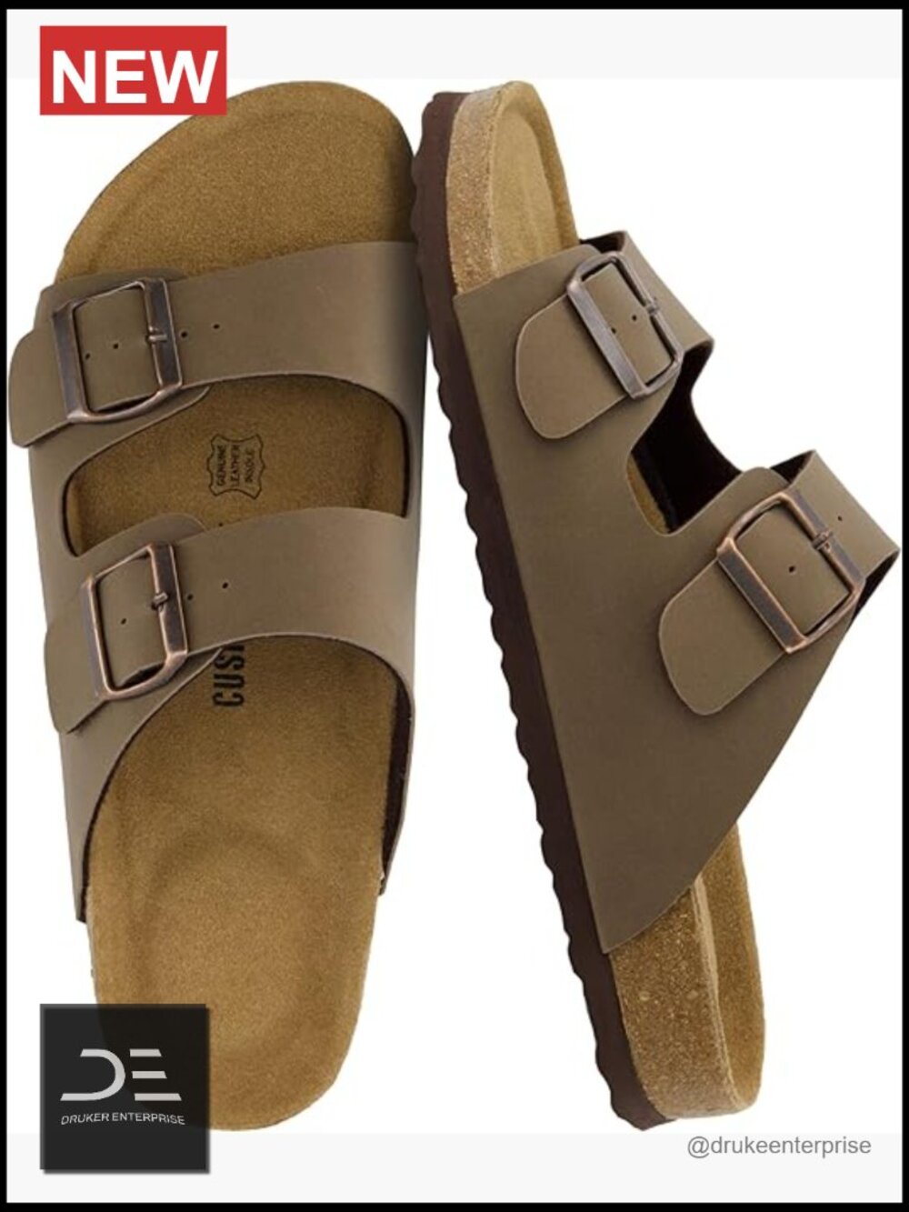 Cork Footbed Men's Sandals With Adjustable Buckle Slides